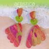 E0052b earrings artistica polymer clay Butterfly pink fuchsia gold green