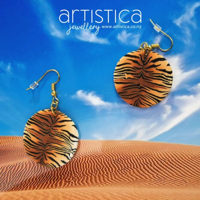 E0105 earrings artistica polymer clay Jungle Sun animal pattern