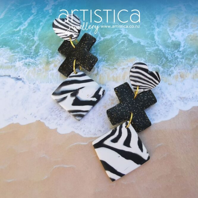 E0110b earrings artistica polymer clay Zebra pattern animal pattern