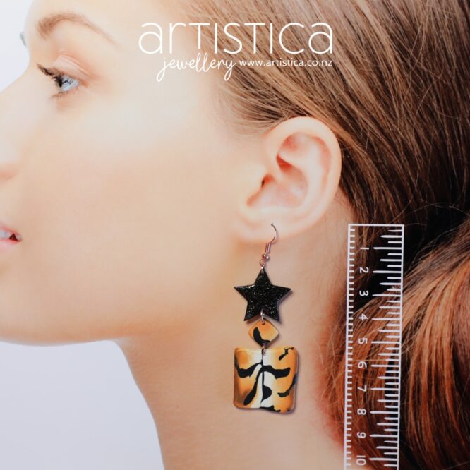 Tiger earrings polymer clay handcrafted by Artistica NZ