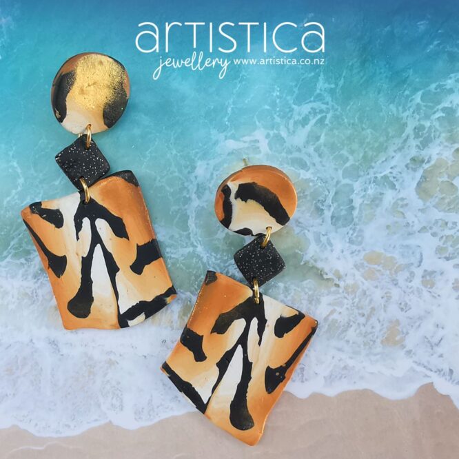 E0115 earrings artistica polymer clay Tigris animal pattern