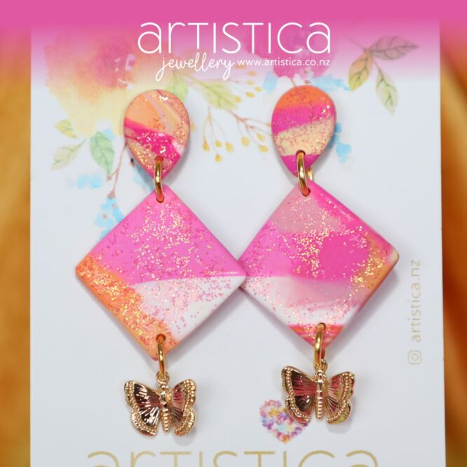 butterfly earrings polymer clay handcrafted by Artistica NZ