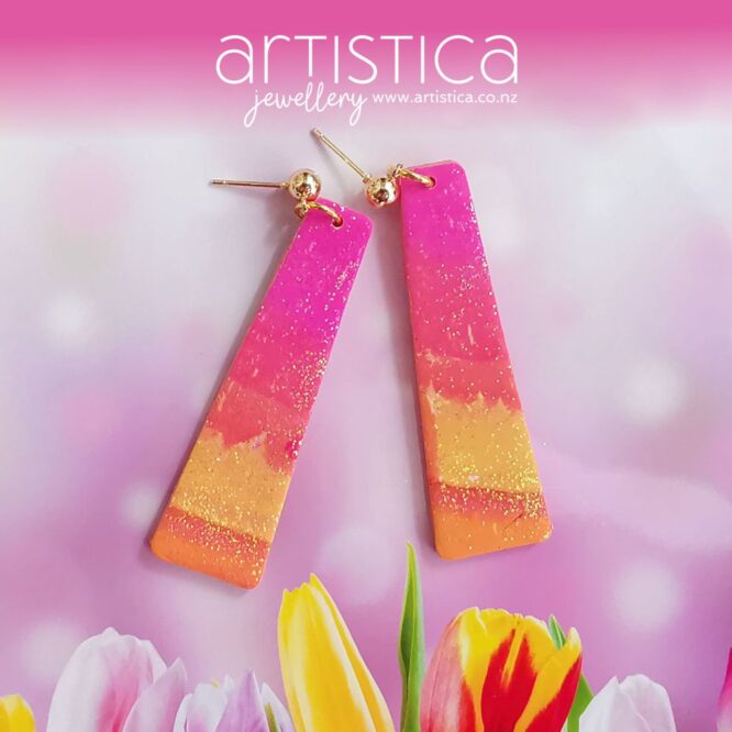 polymer clay earrings handcrafted in New Zealand by Artistica pink