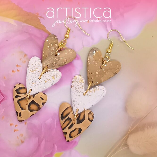 leopard earrings polymer clay handcrafted by Artistica NZ