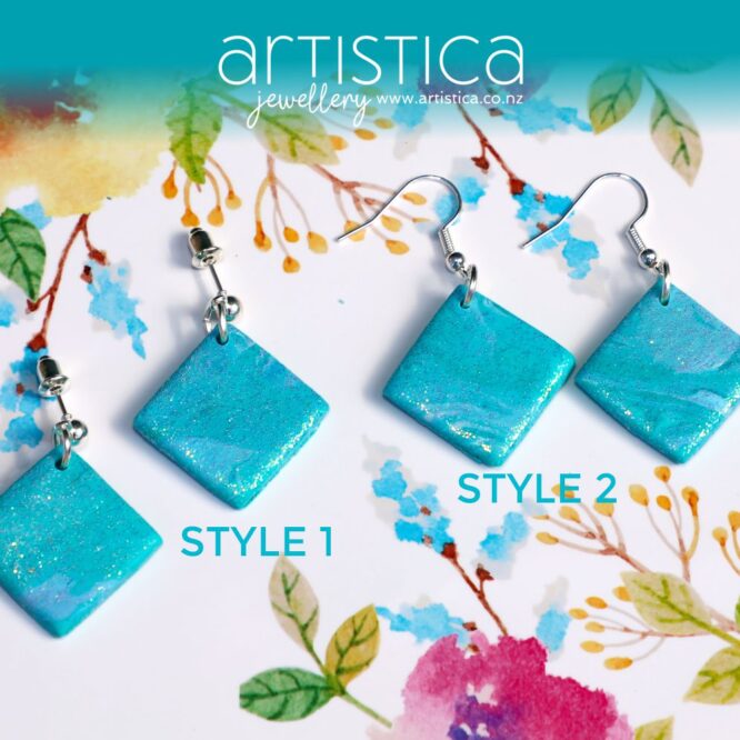 polymer clay earrings handcrafted in New Zealand by Artistica square shaped