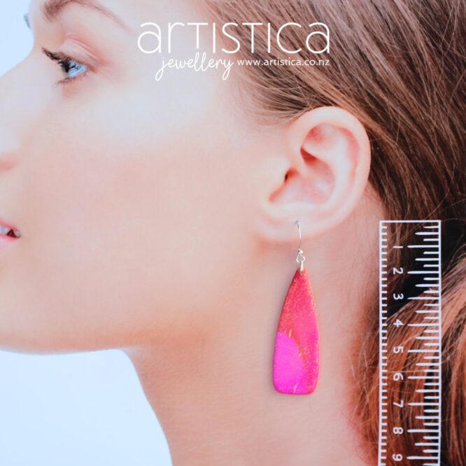 pink polymer clay earring dagger shape handcrafted in New Zealand by Artistica