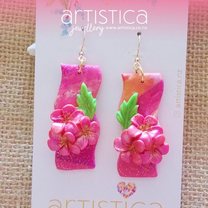 Flower earrings New Zealand polymer clay handcrafted by Artistica