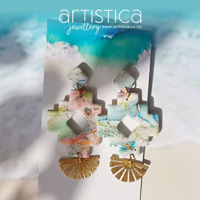 Tribal aztec earrings polymer clay handcrafted by Artistica NZ