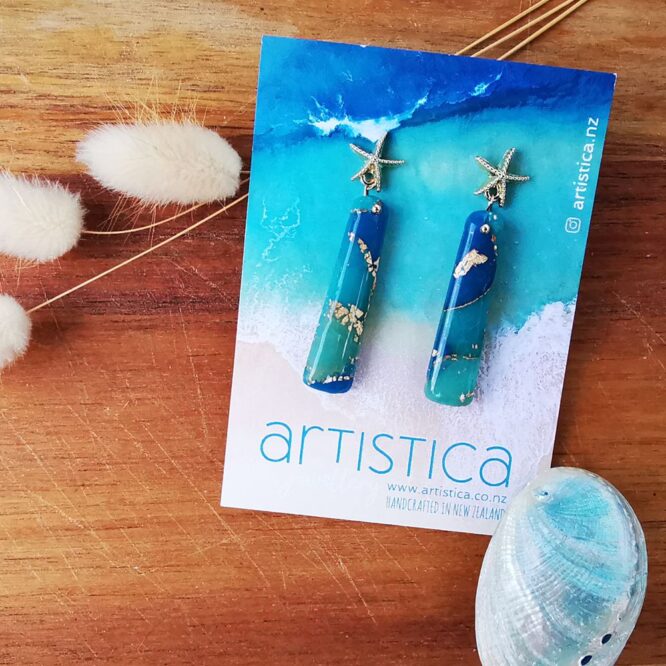 nz artistica polymer clay earrings blue translucent resin