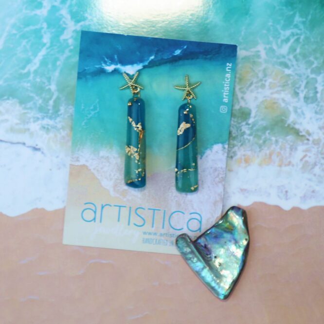 nz artistica polymer clay earrings blue translucent resin