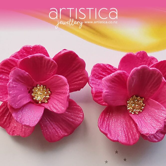 fuchsia flower studs earrings