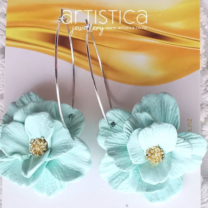 turquoise flower earrings hoops