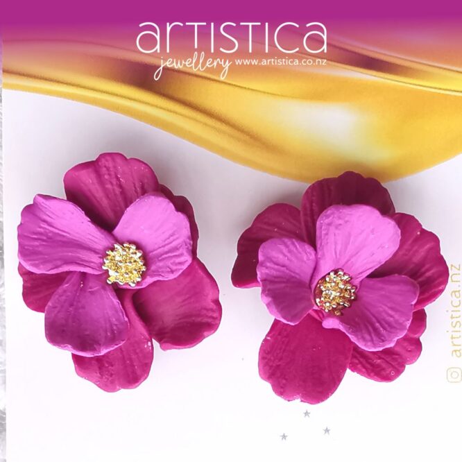 purple flower studs earrings